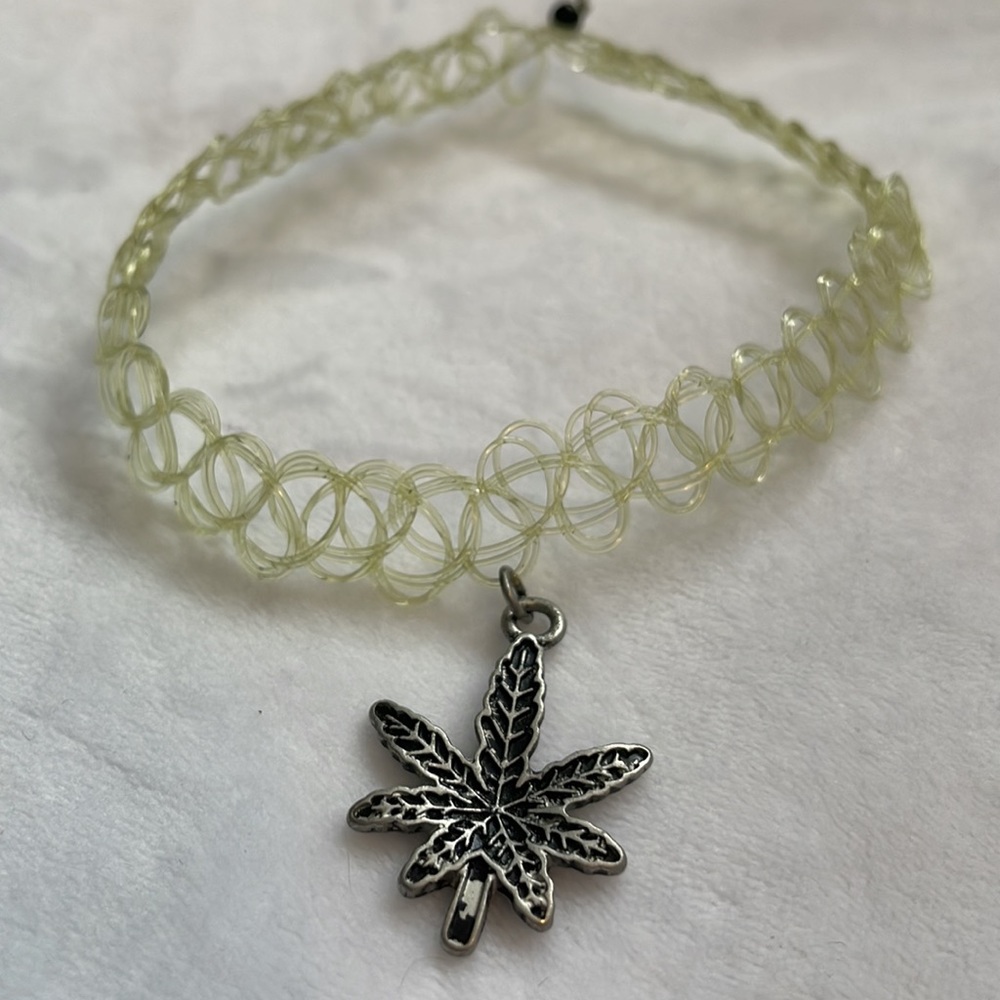 Pot leaf Tattoo choker stretchy necklace